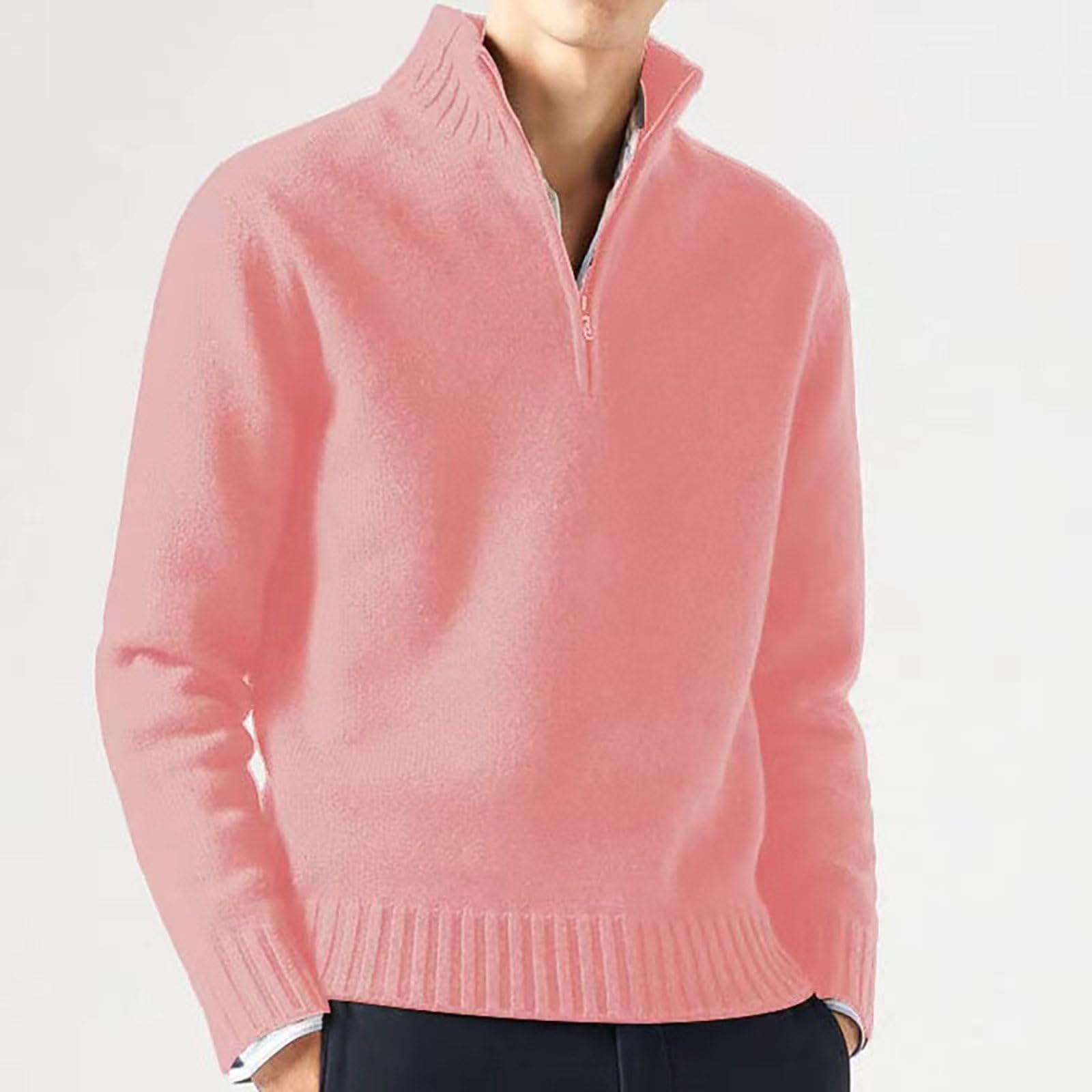 Nidddiv Caldo Uomo Autunno/Inverno Solido Quarto Cerniera Maglione Casual Collo In Piedi Pullover Lavorato A Maglia Collo In Piedi Pullover Maglione Cappotto Mens Misto Lana Cappotti Invern
