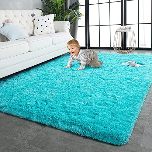 Image of Handmade 2 Inch Pile Height Super Soft Touch Export Quality Plain Shag Rectangular Carpets For Home Size 6 X 6 Feet Color Teal Blue
