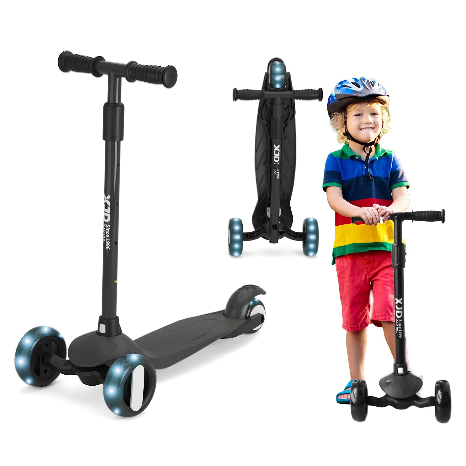 XJD 3 Wheel Kids Scooter Age 2-8 Toddler Scooters Adjustable Height Handle with PU Flashing Wheels for Boys Girls Children