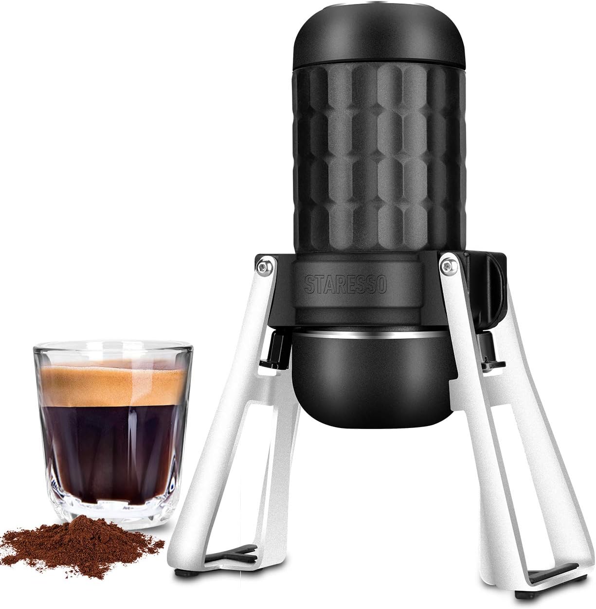 STARESSO Portable Espresso Maker - Third Generation Mini Espresso Maker for Two Shots at One Time Upgrade Version Hand Espresso Maker for Rich & Thick Crema with Ground Coffee for Camping & Office