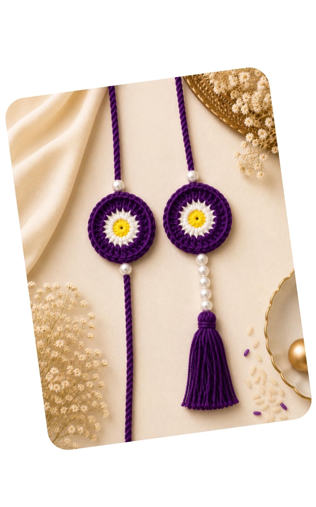 R Organics Purple | Handcrafted Crochet, Pearl Embellishment, Tassel Detail, Bhaiya Bhabhi Set, Vibrant Pink-image-20