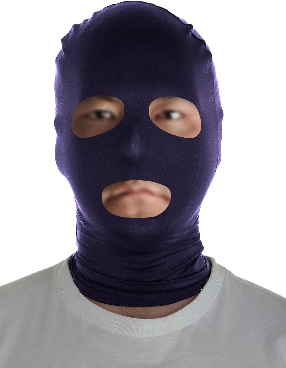 Marvoll Lycra Spandex Eyes & Mouth Holes Zentai Mask Hoods Halloween Costumes (Adults, Navy)