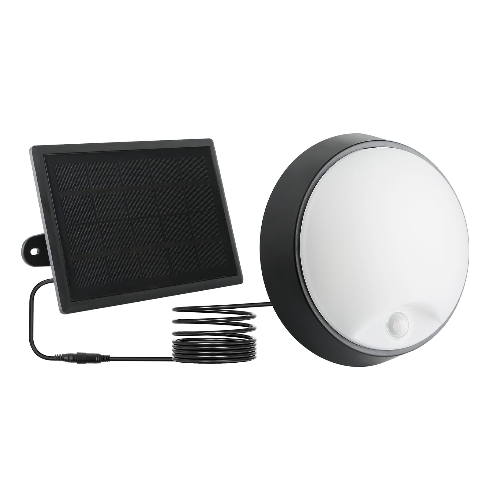 M EGA MEGACUBE LED Solar Bulkhead Lamp with PIR Motion Sensor, 4000K Round Solar Wall Light for Outdoor Garden, Porch, Patio, Front Door, IP65 Weatherproof Outdoor Solar Lights, Black