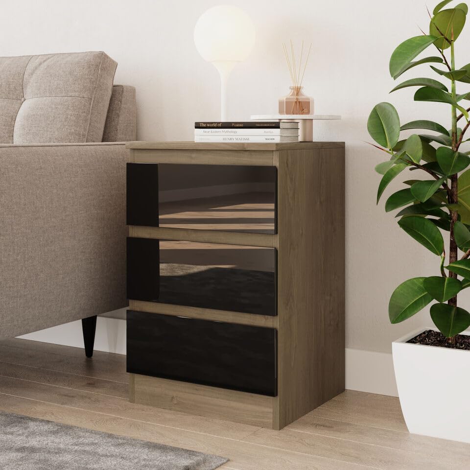 URBNLIVING 62cm High Gloss Bedside Chest of Drawers - 3 Drawer Bedroom Storage Cabinet with Smooth Metal Runner - Modern Dresser Bedside Table for Bedroom Living Room Office Hallway โ image 1