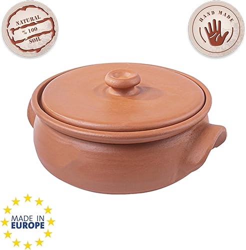 Miniatura 9 de Olla baja hecha a mano de arcilla para cocinar con tapa utensilios de cocina de tierra sin esmaltar sin plomo ollas de yogur de arcilla sartenes de