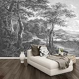 Retro Hand Painted Wall Mural, 3D Black White Forest Peel and Stick Self-Adhesive Wallpaper, Removab