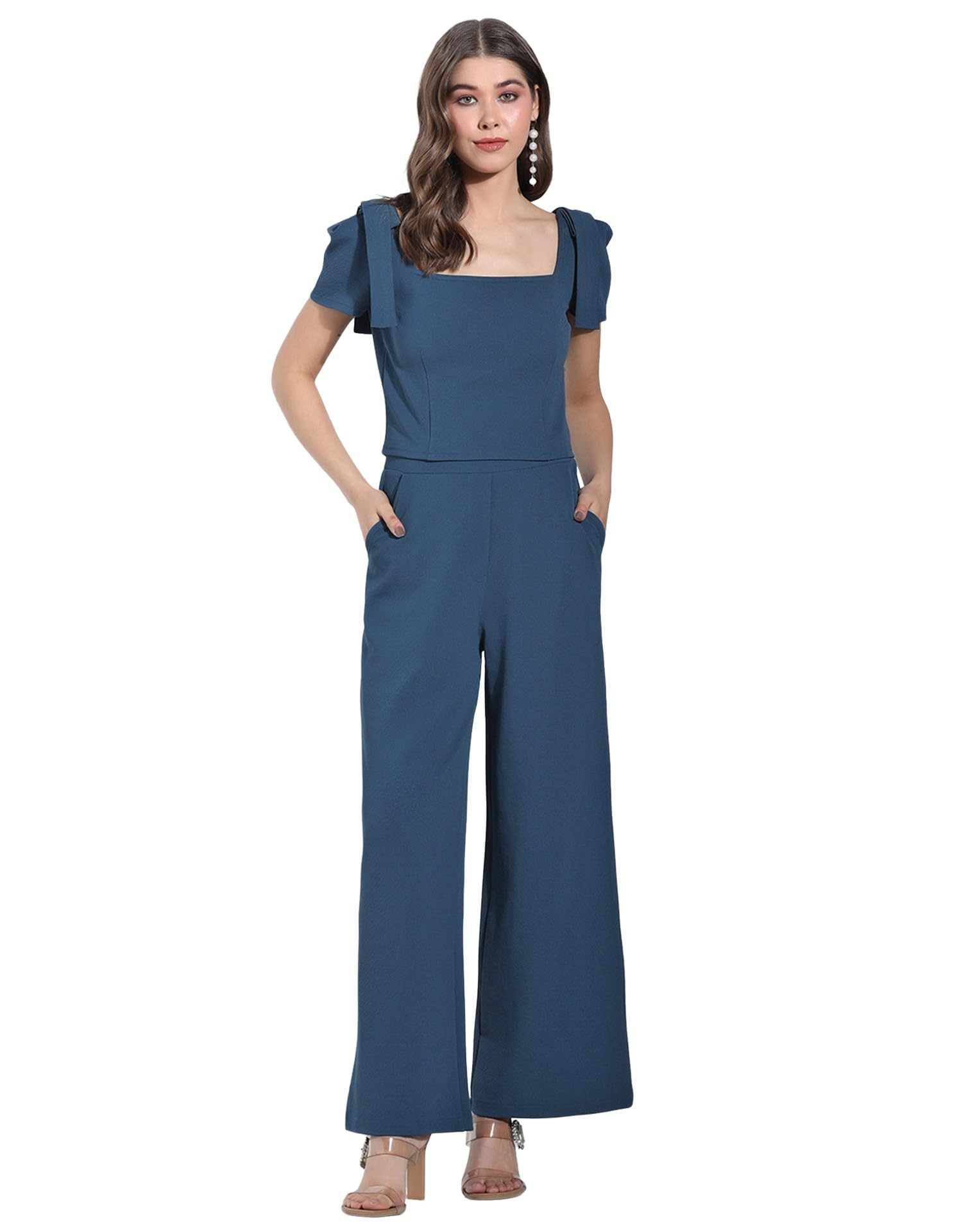 selvia Co ord Set for Women Stylish, Tie Up Sleeve Top and Trouser Pant-picture-28