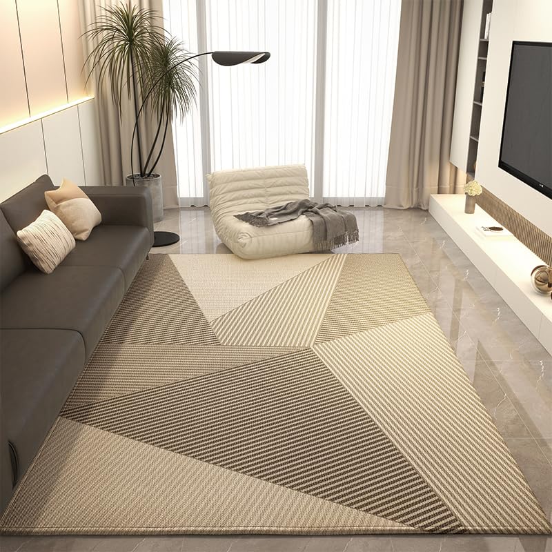 Tapis de salon géométrique moderne beige et marron Rururug 120x160 cm