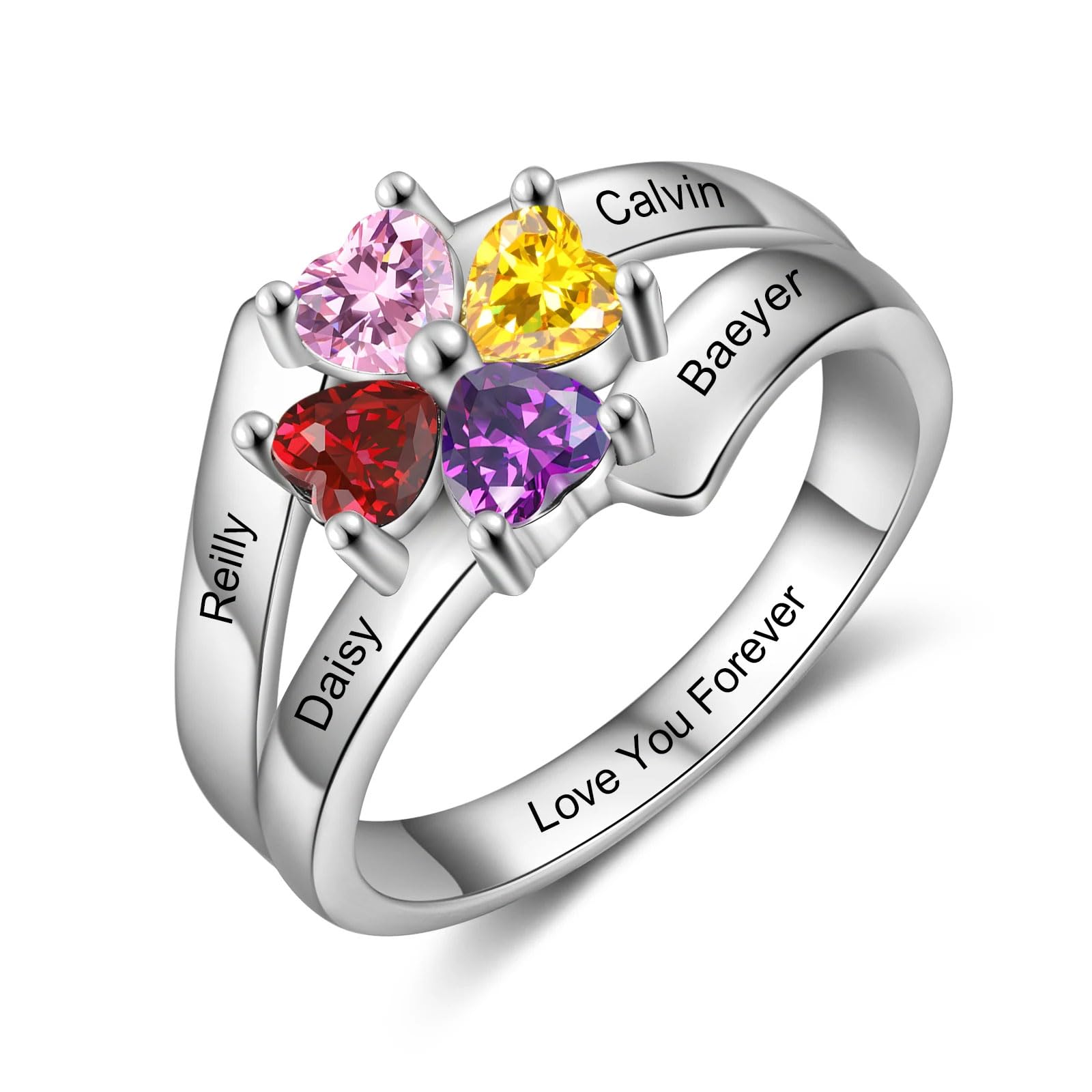 Mothers Day Gifts 10K 14K 18K Solid Gold Customized Mom Ring 2-4 Birthstones Personalized Family Names Ring Jewelry Gifts for Mothers Wife Mom