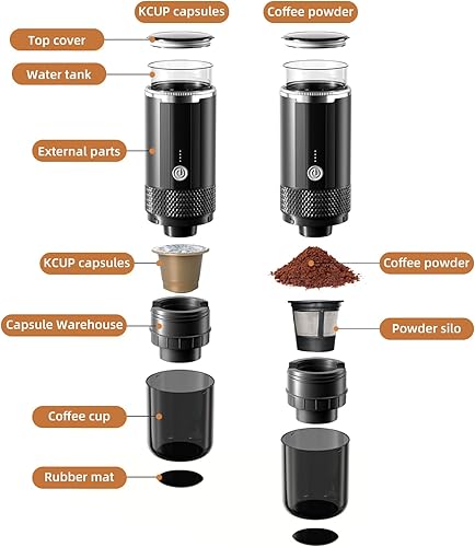 Miniatura 8 de Cafetera eléctrica portátil de café expreso con un botón de operación con 4 luces indicadoras de encendido, cafetera de mano recargable inalámbrica