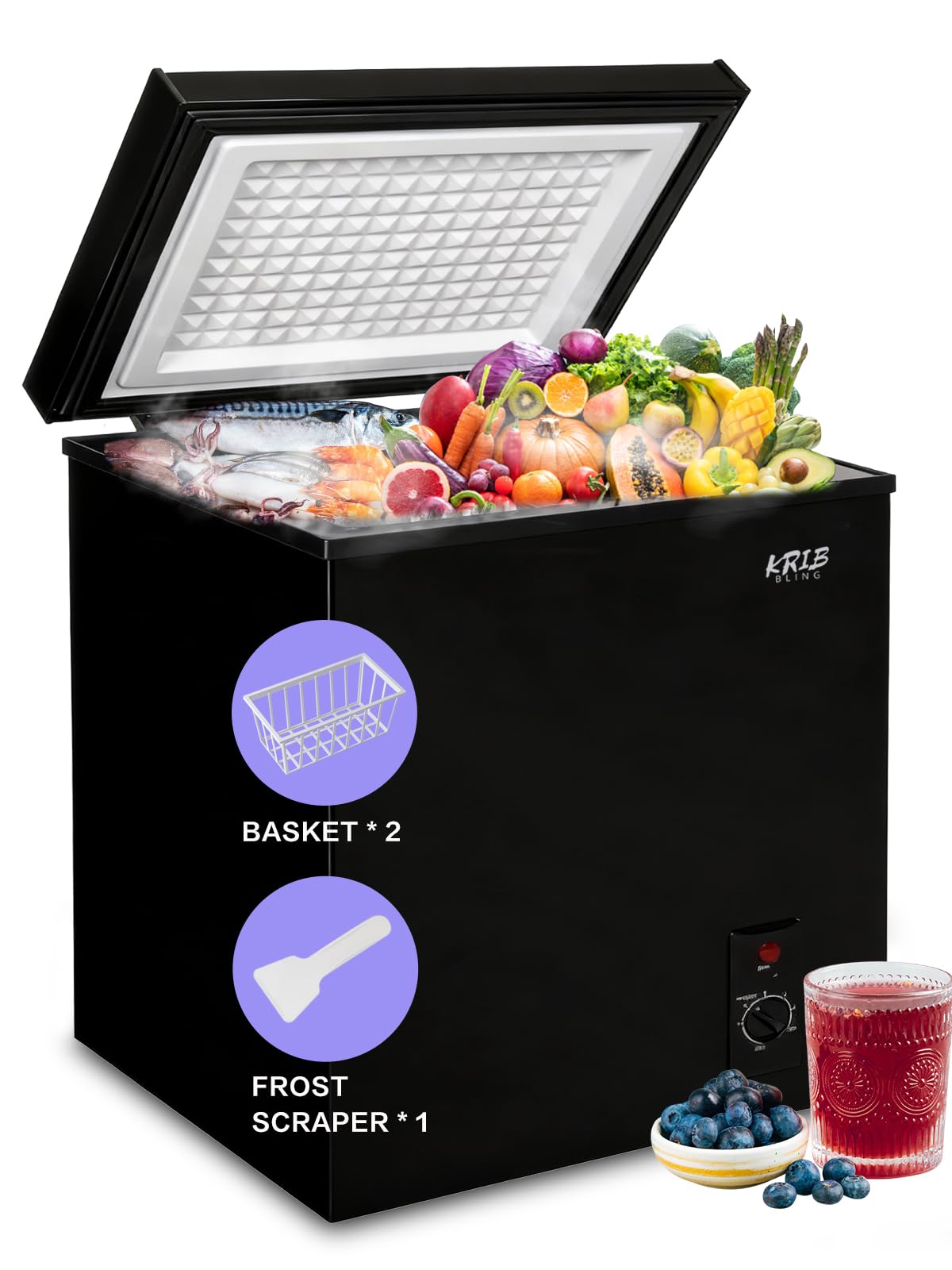 KRIB BLING ZT-100Q-NEW-5BLACK 7 cu ft Chest Freezer Black