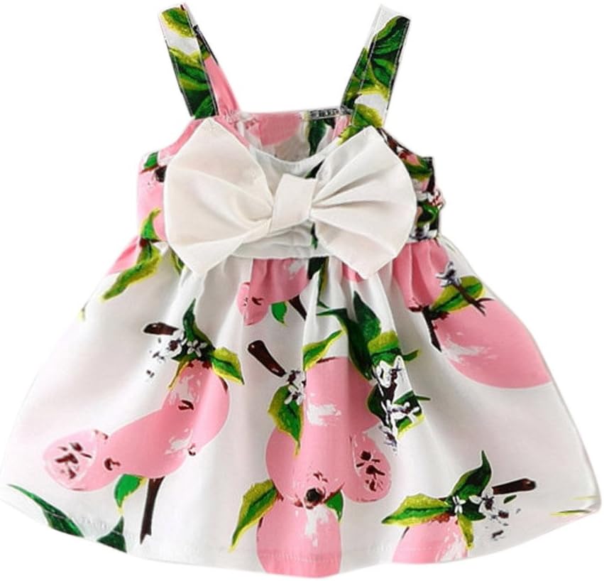 SHOBDWGirls Dresses, Baby Lovely Print Lemon Printed Bowknot Sleeveless Princess Gallus Clothes Infant Summer Outfit