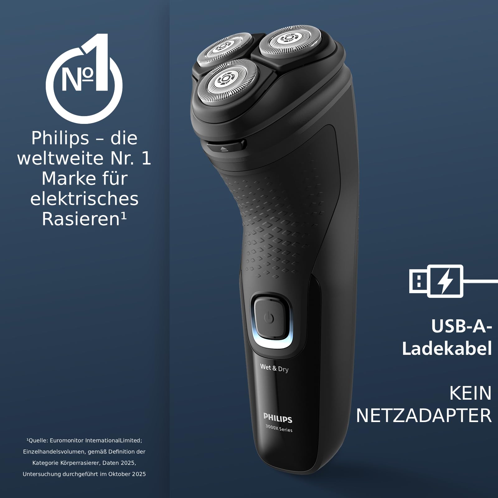 Philips Series 3000X Elektrischer Rasierer für Herren Nass- und Trockenrasur SkinProtect Bartschneider X3001/00