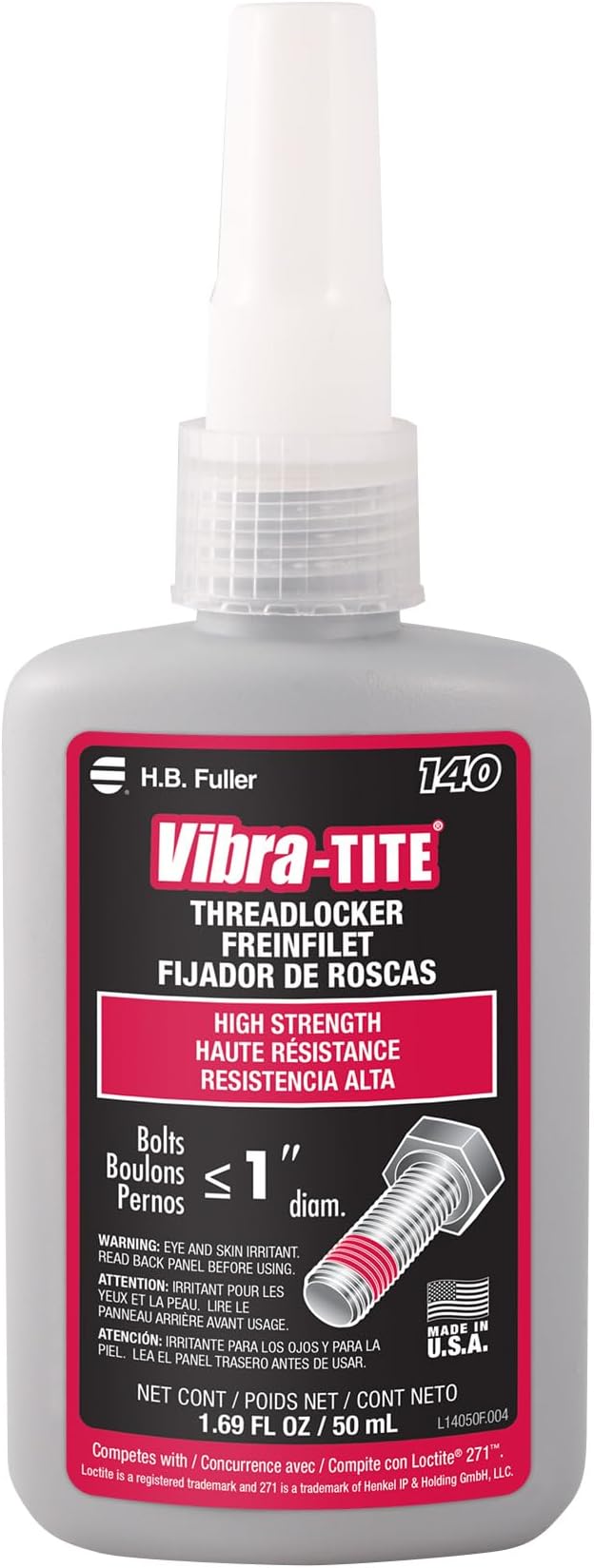 14050 140 Permanent High Strength Anaerobic Threadlocker, 50 ml Bottle, Red