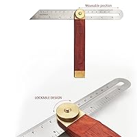 Vista 3 de Medidor de bisel, medidor de bisel deslizante, buscador de ángulo de bisel en T de 8 pulgadas con mango de madera, regla de medidas en T