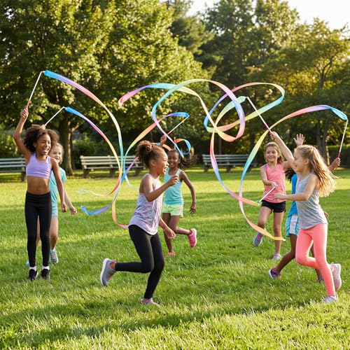 Image of YGEOMER 2Pcs 100% Pure Silk Ribbon Dancer Wand for Kids, Gymnastics Ribbon & Pastel Rainbow Streamers for Maypole Dance, Birthday Party & Easter Gift Ballerina Toys for Toddler Girls
