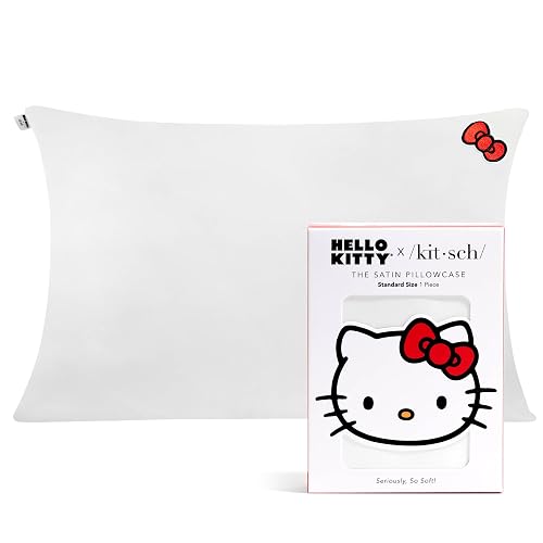 Kitsch x Hello Kitty Pillow Case Ivory – Toddler Bed Time Satin Pillowcase with Zipper – Soft Cooling Pillow Cover for Hair & Skin – Better Than Silk Pillowcase – Queen/Standard 19x26