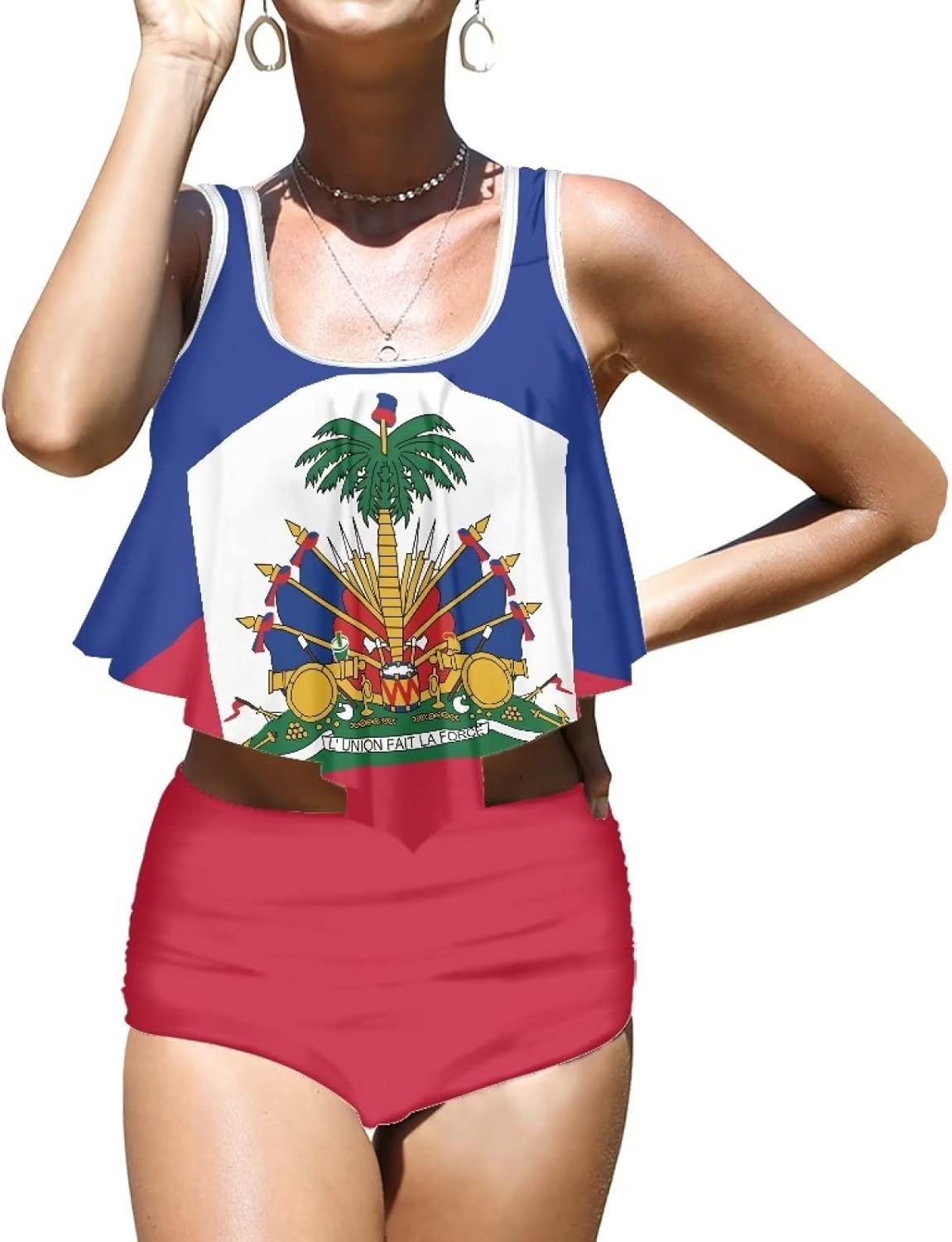 Swimsuits for Women Two Piece Bathing Suits Ruffled Flounce Top High Waisted Bikini Set