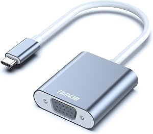 BENFEI USB C to VGA Adapter, Thunderbolt 3/4 to VGA Adapter Compatible with iPhone 15 Pro/Max, MacBook Pro/Air 2023, iPad Pro, iMac, S23, XPS 17, Surface Book 3 and More [Aluminium Shell,Grey]