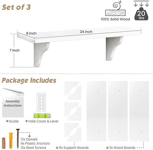 Miniatura 2 de Forbena Estantes de pared de 24 pulgadas para dormitorio, juego de 3, estantes flotantes grandes para baño, estantería larga decorativa y arqueada