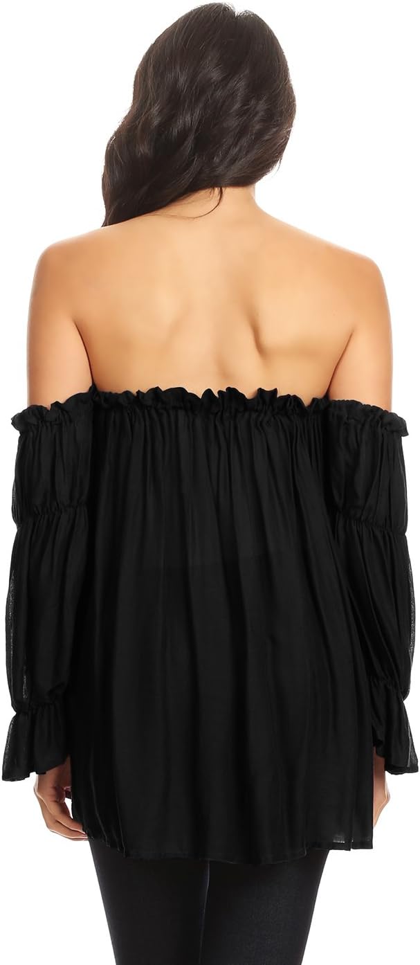 Anna-Kaci Womens Semi Sheer Boho Peasant Long Sleeve Off The Shoulder Top