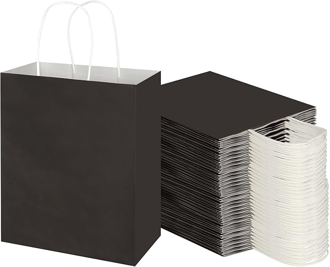 100-Pack White Kraft Paper Bags - 8x4.75x10 Inch Shopping Gift Bags With Handles