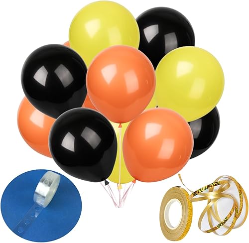 Paquete de 60 globos de látex de 12 pulgadas, color negro, amarillo, naranja, cumpleaños, boda, baby shower, decoración de fiesta