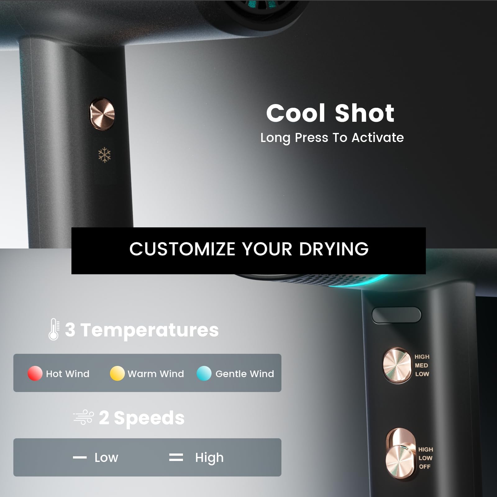 Diffuser Hair Dryer, Professional High Speed Portable Ionic Hair Blow Dryer with Diffuser for Women & Men, 3 Temps/2 Speeds, 6.56 Ft Cord, Best for Straight & Wavy Hair, for Home Travel, Black