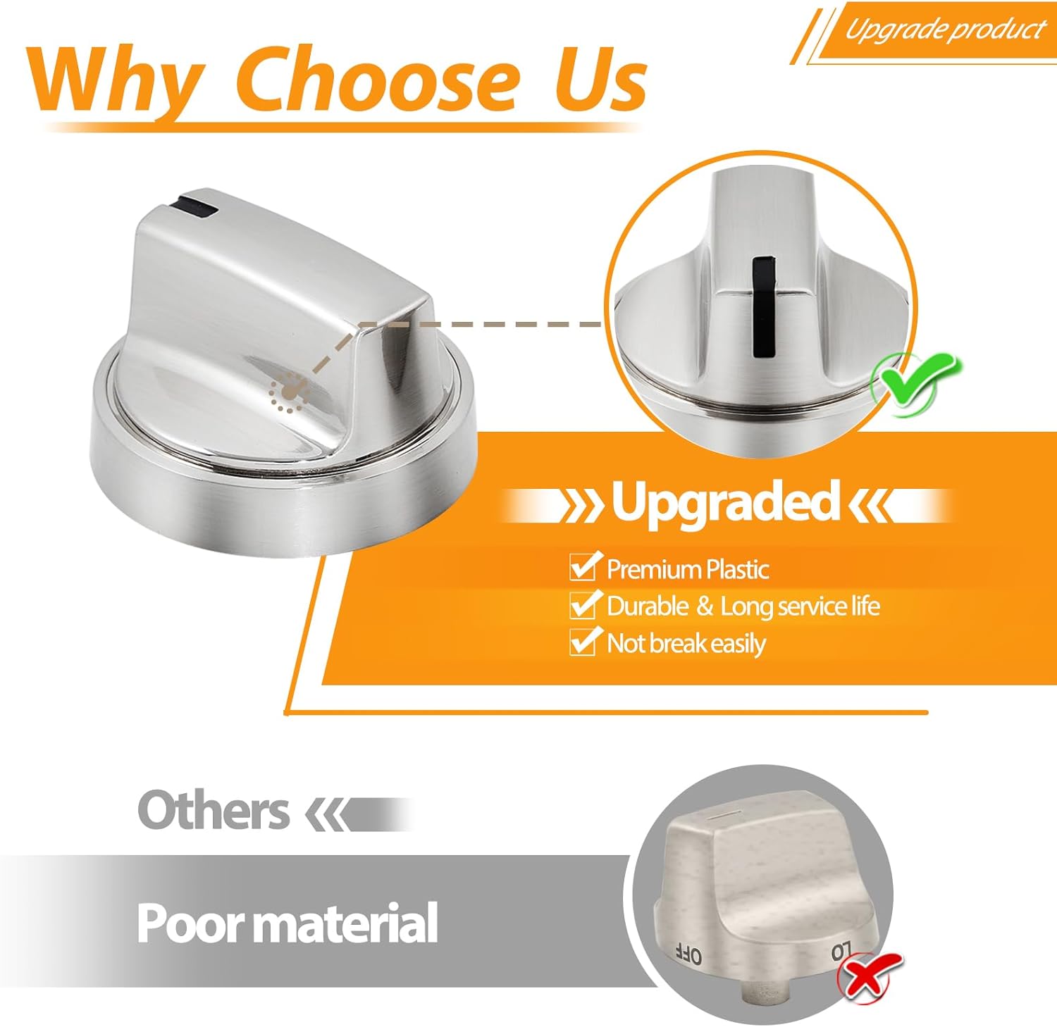 atgestore WB03X24965 Stove Knobs Replacement for GE Stove Parts 191D8446 GE Range Parts JB645RK4SS JB625RKSS Silver Plastic Burner Control Knobs Range Cooktop Knobs 5 Pcs