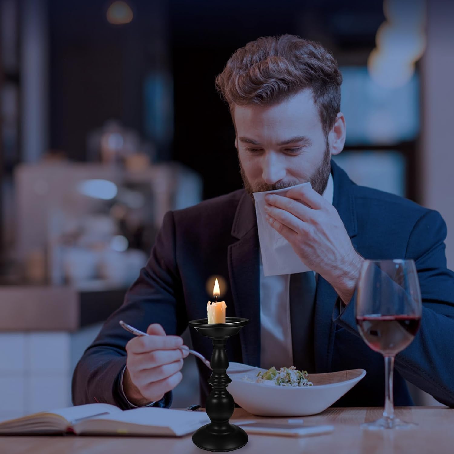 Retro Iron Taper Candle Holder 2pcs Set, Vintage Black Metal Tabletop Candlestick for Home Decor, Wedding Centerpiece, Desktop Decorative Candle Stand