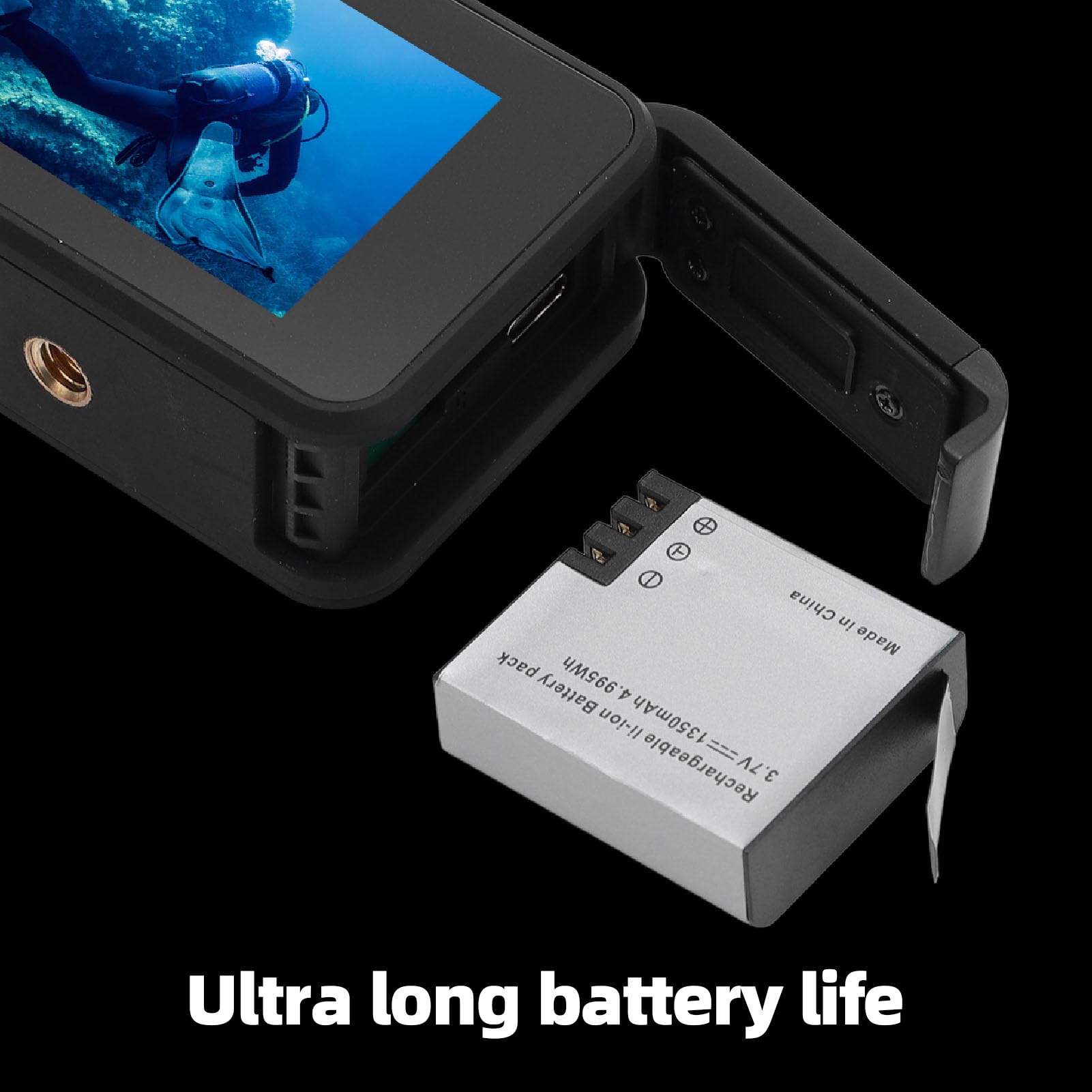 Jectse 5K 30FSP 20MP Actionkamera, 145 ° Weitwinkel 5 Meter Wasserfestkamera, 1050 MAh Stabilisator Unterwasserkamera mit Helm und Fahrrädern Mount, Zum Radfahren, Schwimmen und Tauchen