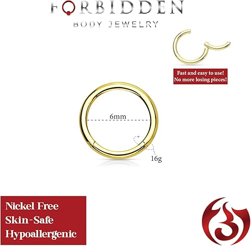 Miniatura 115 de Forbidden Body Jewelry - Piercing para la nariz de acero quirúrgico 316L con bisagra, 14G, 16G, 18G, diámetro de 15/64, 5/16, 25/64, 15/32 pulgadas