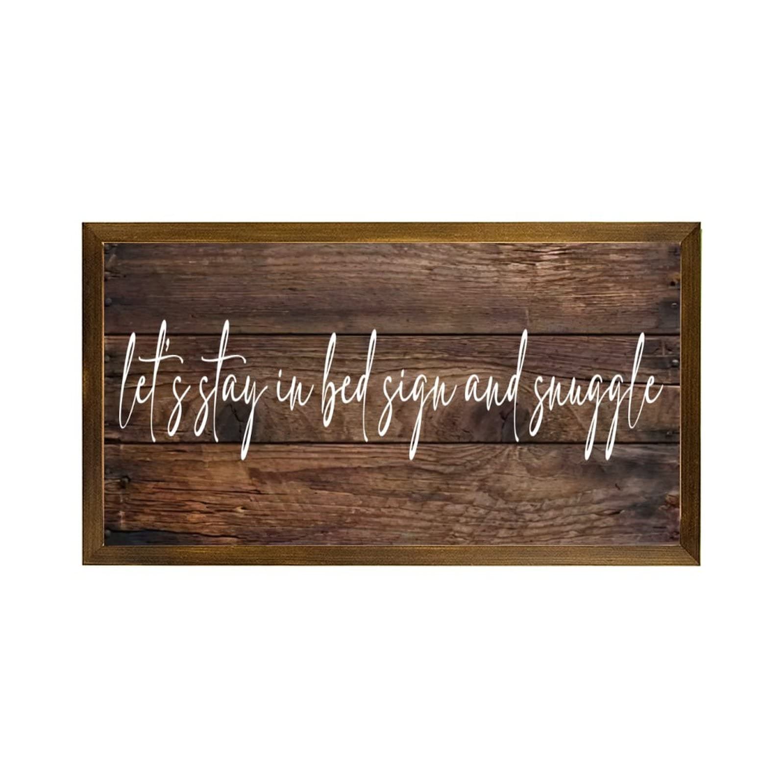 by Unbranded Lets Stay in Bed Schild And Snuggle Farmhouse Wanddeko Schilder mit Sprüchen Rustikaler Holz-Bilderrahmen Dekoratives Schild 30,5 x 56 cm