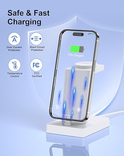 Miniatura 5 de Estación de carga rápida de 30 W para dispositivos Apple, soporte de cargador USB C 3 en 1 para iPhone 17 16 15 Pro Max Plus y AirPods 4, base de