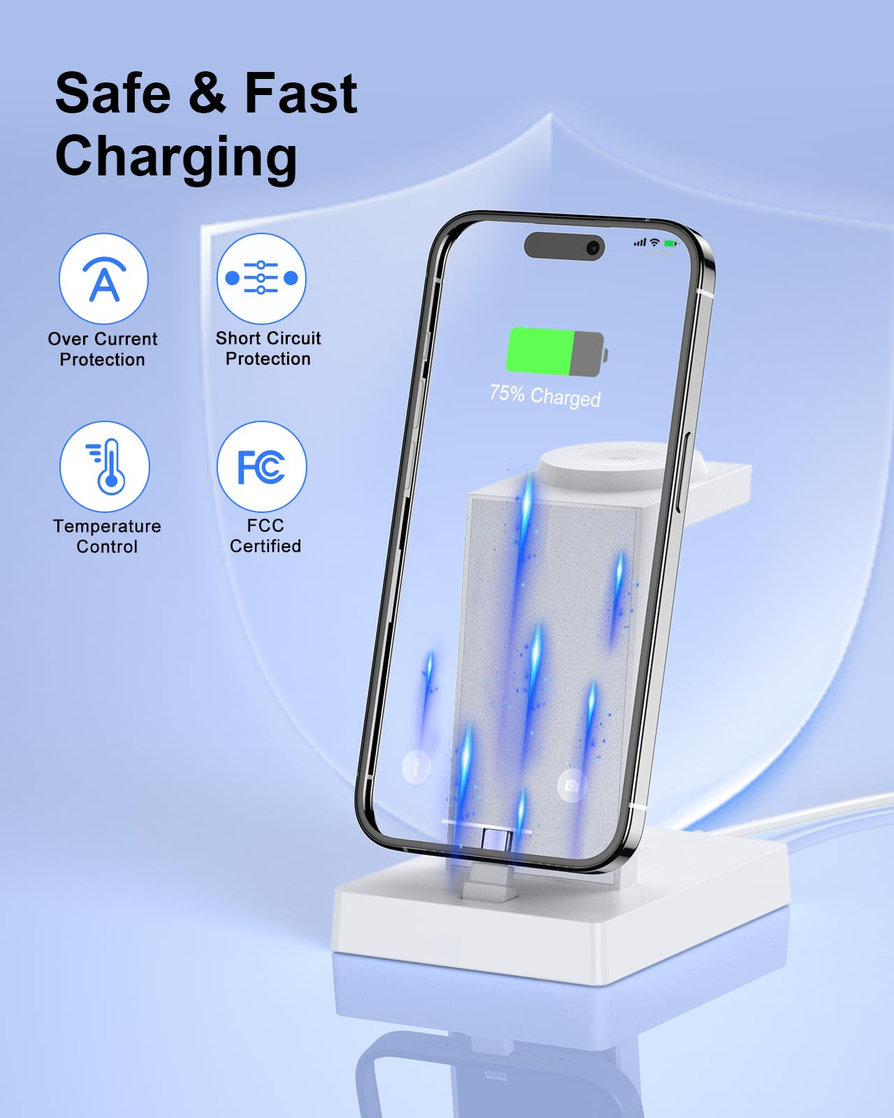 30W Fast Charging Station for Apple Devices - ADADPU 3 in 1 USB C Charger Stand for iPhone 17 16 15 Pro Max Plus & AirPods 4,Wireless Charger Dock Compatible with Apple Watch Ultra/10/9/8/7/6/5/4/3/SE