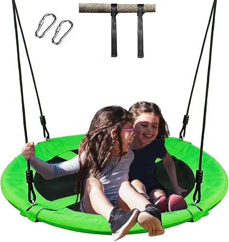 Miniatura 7 de Columpio de árbol de platillo de 40 pulgadas para niños, capacidad de peso de 500 libras, asiento de columpio de plataforma impermeable con cuerdas