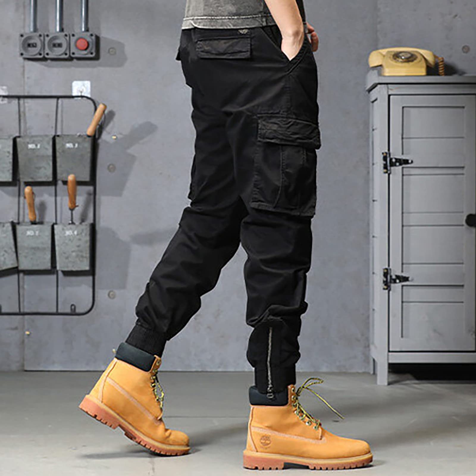 Genérico Pantalones a Cuadros para Hombre Pantalon Chandal Hombre Pantalón Cargo De De Corte Ajustado Pantalón Rectos con Múltiples Bolsillos con Botón a Presión Pantalones Chándal