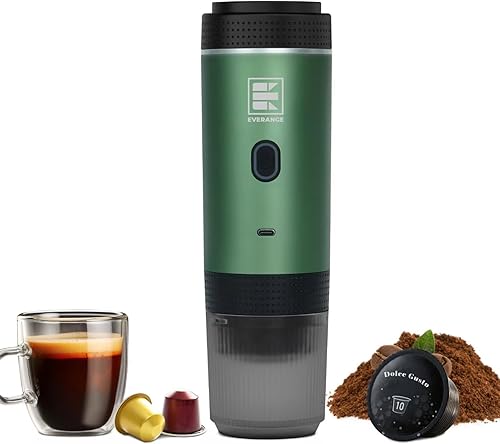 Miniatura 1 de Cafetera eléctrica portátil, cafetera de coche para viajes y campamento, cafetera a batería compatible con café molido y cápsulas NS, verde