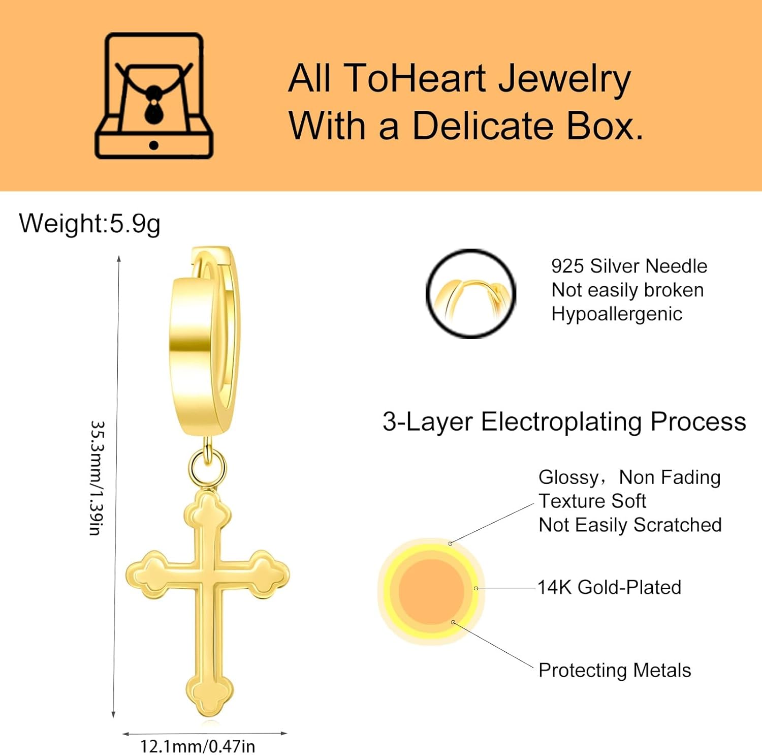 ToHeart Gold Cross Hoop Earrings for Womens Minimalist Gold Earrings Dangle Elegant Hypoallergenic Gifts - Image 2