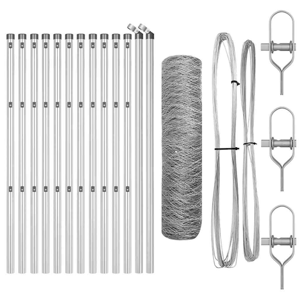 Steel Fence Post Silver 25 x 0.4 m with 36 mm Mesh, Corrosion-Resistant Outdoor Garden Security Barrier, Easy Assembly Set for Terrace or Yard Enclosure