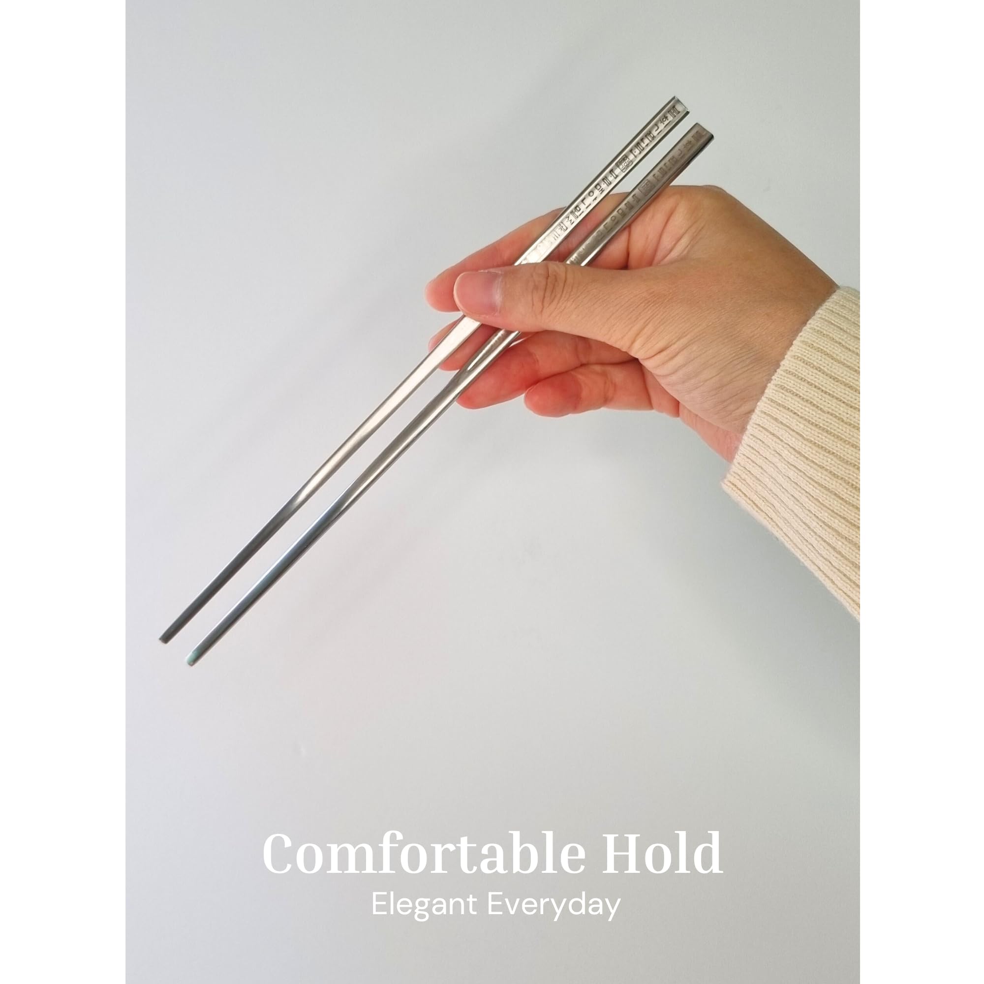 ONGI Korean Spoon and Chopstick 2 Set – Premium 18/10 Stainless Steel – Hangul Design – Gift-Ready – Made in Korea – Dishwasher Safe (Yongbi Silver 2 Set) — Amazon image 6