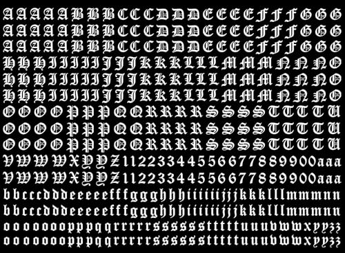 Old English Font Letters 434 pcs 1/4 Inch Tall White Fused Glass Decals