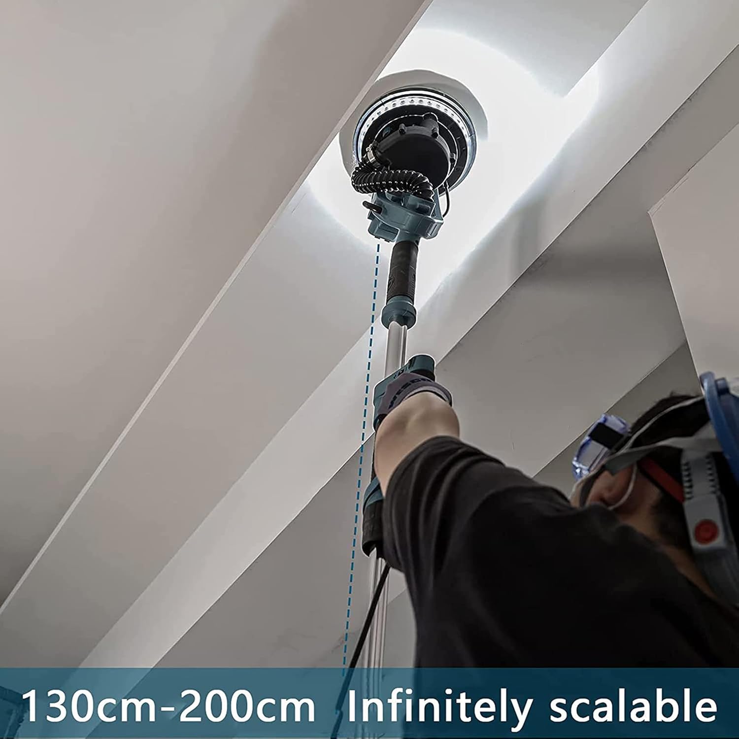 電動折りたたみウォールサンダー、1800W乾式壁サンダー、真空集塵機付き、LEDサラウンドライト、天井および壁用