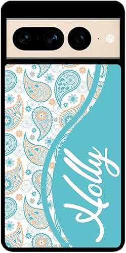 Teal Blue Orange Paisley Personalized Black Rubber Phone Case Compatible With Google Pixel 10, 10 Pro, 10 Pro XL, 9a, 9 Pro, Pixel 9, Pixel 9 Pro