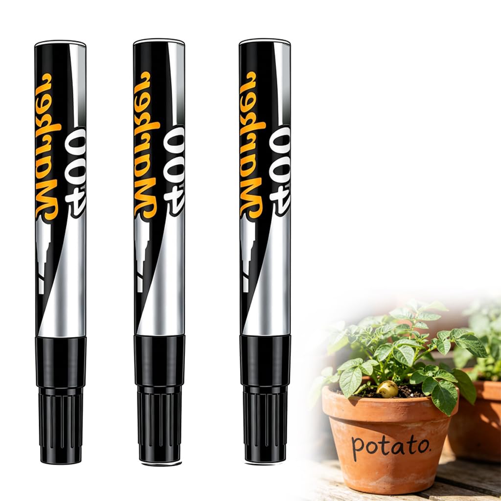 6Pcs Garden Marker Pens Black, Waterproof PermanentPen for Plant Labelling, Quick Dry Thick Bullet Tip Indelible Markers for Outdoor Plastic Metal Wood Glass, Smear Proof Plant Labels Pen