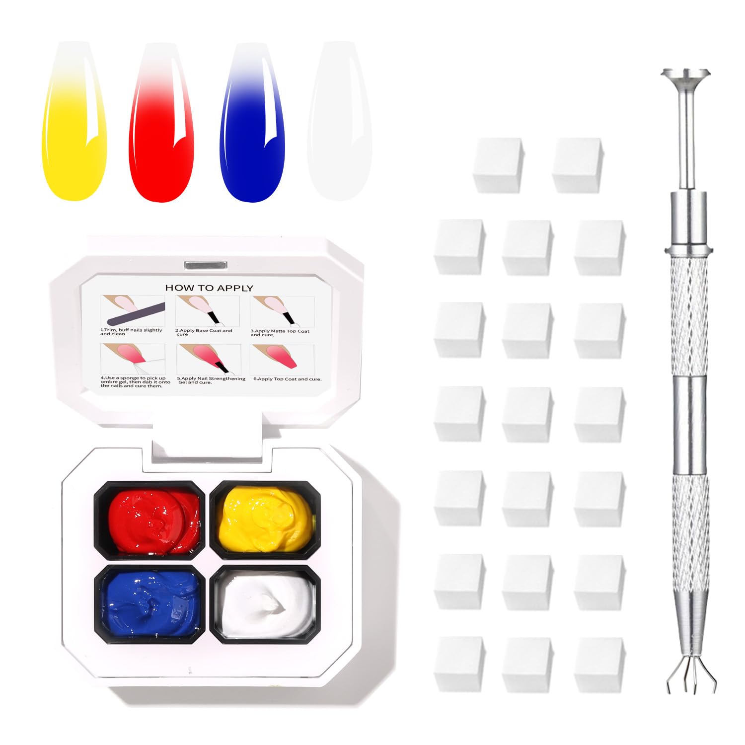Nail Sponges for Ombre,100Pcs Soft Nails Art Sponges With Grabbing Pen Ombre Nail Brush Art Manicure Tools Supplies Nails Accessories for Home and Salon