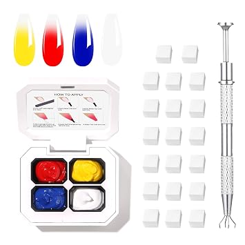 4 Colors Set Ombre Pat Gel Nail Polish,Sponge Pat Painting Gradient Blooming Gel for Nail Art DIY can be Painted,Flower Painted in Salon or Home Use