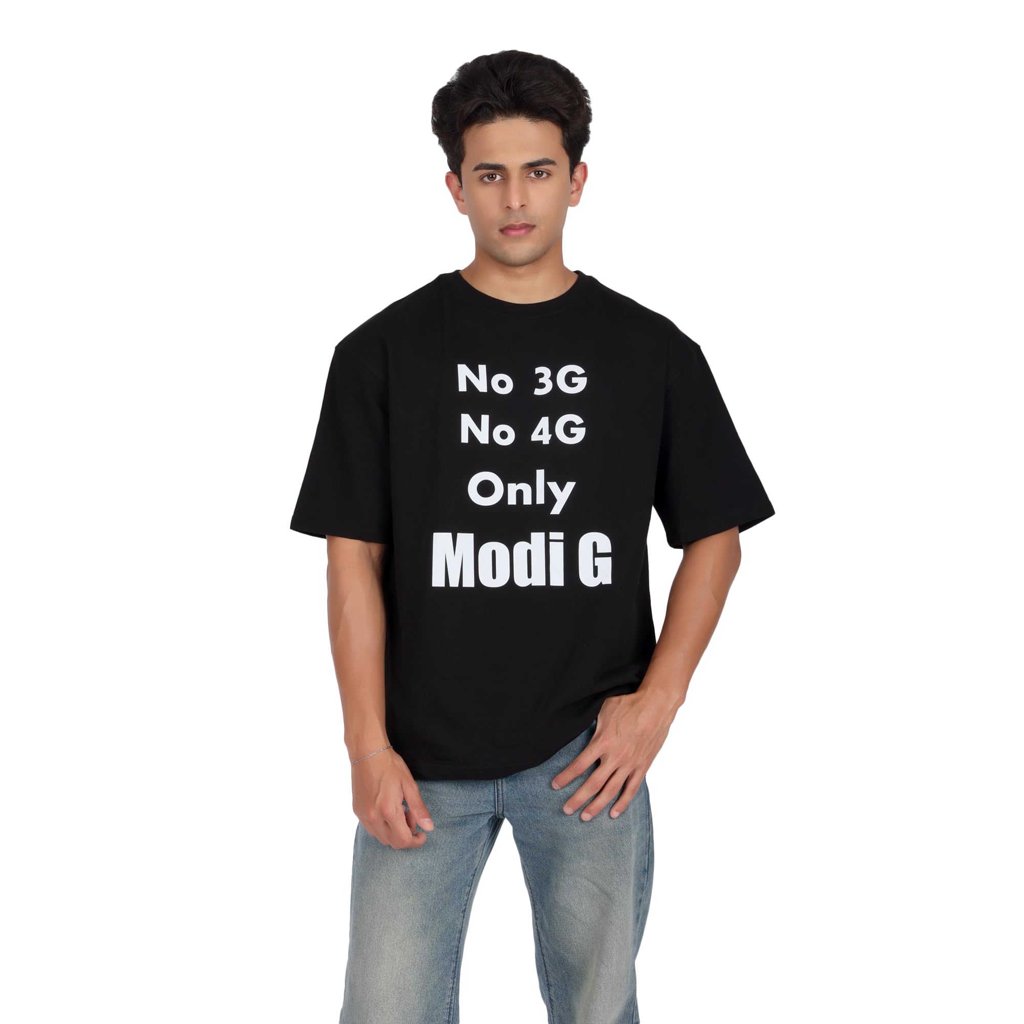 Modi G Oversized Graphic T-Shirt for Men & Women | 240 GSM Heavyweight Cotton Tee | Unisex Political Streetwear Shirt in Black & White-image-12