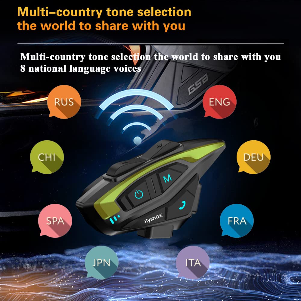QSPORTPEAK Shark Motorrad Headset Intercom,Motorradhelm Kommunikationssystem for 6 Reiter /2000 Metern Reichweite/Musik Teilen/Multi-Länder-Tonauswahl,Einfaches Pairing in einem Schritt,Einzelpack