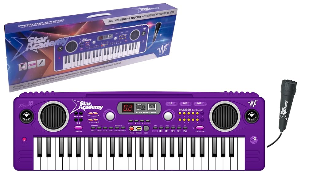 WS - Synthétiseur - Licence Officielle Star Academy - 49 Touches - Initiation - 610800SA - Violet - Clavier - Musique - Instrument - Piano - Musicien - Chanteur - Micro - Idéal Pour Les Débutants
